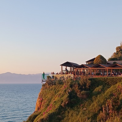 7th Heaven Café Bar on the cliffs above Loggas Beach in Peroulades